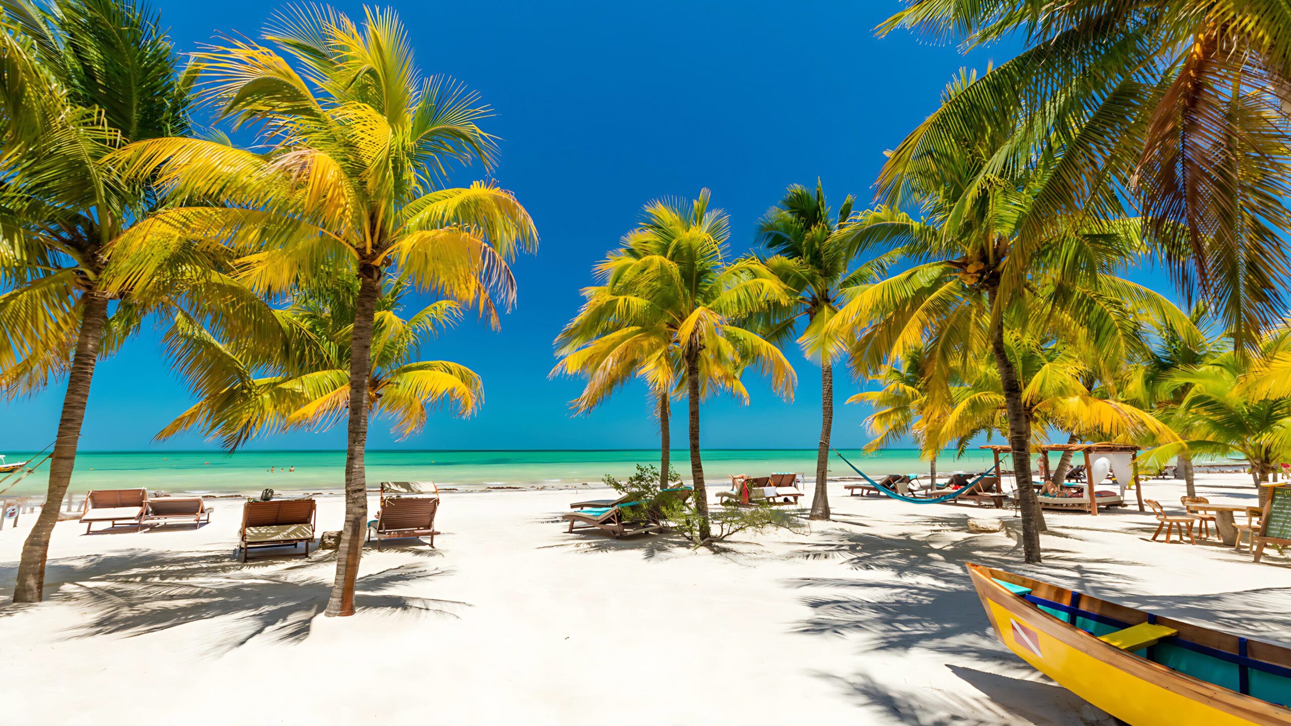 Paradise view of Holbox Island with white sand streets and turquoise waters in the Mexican Caribbean.