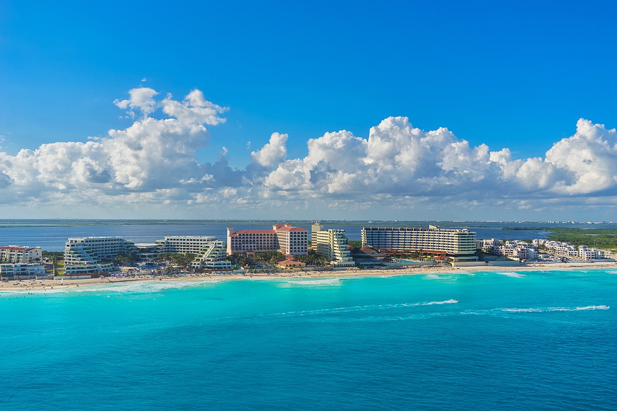 Panoramic view of Cancun with ocean